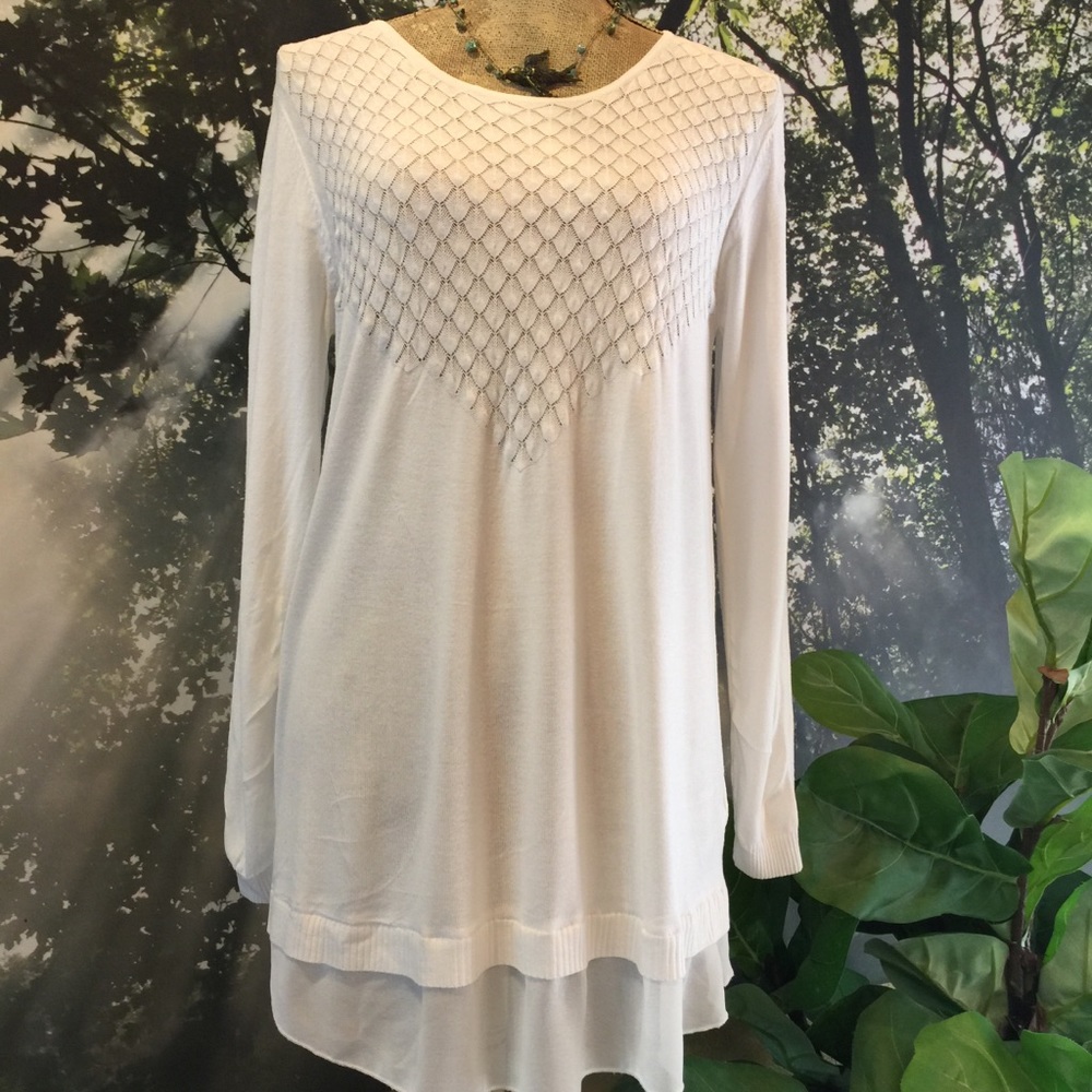 Sweater Dress Tunic Layered Off White Dressy S Small Open Back Details